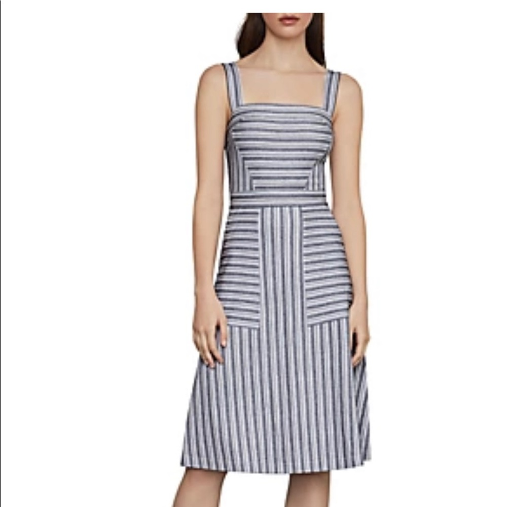 BCBGMAXAZRIA
Asymmetrical Stripe Flared Dress